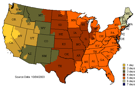 Transit Times from AJM, in California to the Continental US